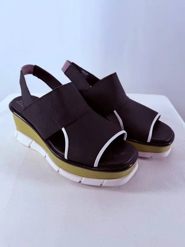 Sorel‎ Slingback Platform Wedges Black with Olive Trim Size 9.5 - Image 2