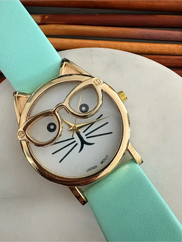 Mint Cat Watch with Gold Accents Needs Battery Green - Image 5