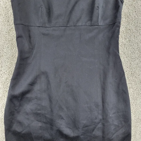 VTG Salvatore Ferragamo Dress 42 Black Linen Sheath Square Neck Straps LBD - Image 6
