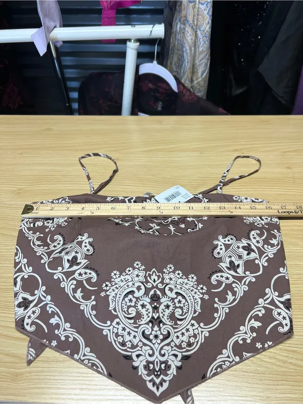 American Eagle AE Bandana Top Mauve Paisley Tie Back Size S - Image 11