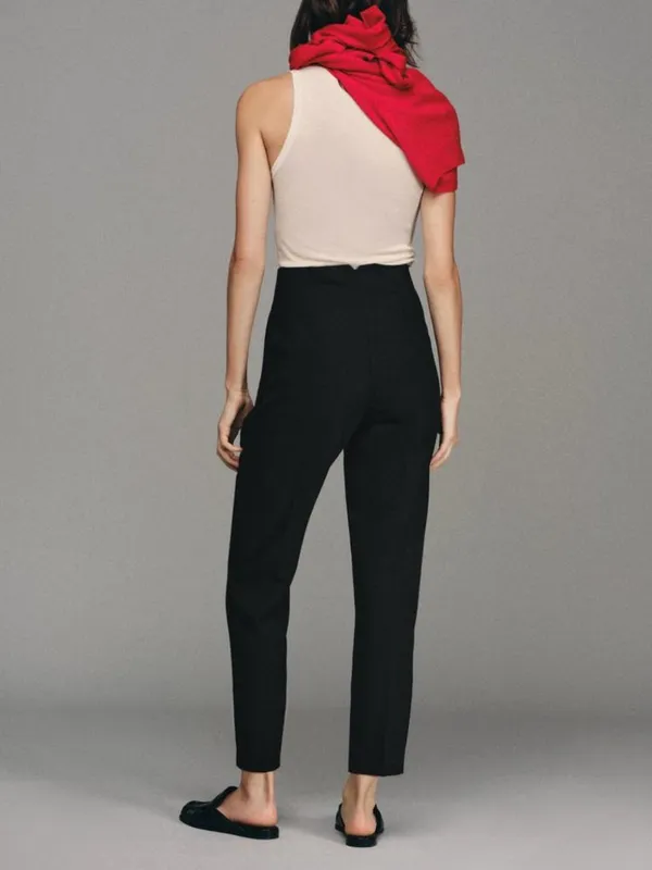 ZARA Black High Waist Front Seam Straight Leg Tailored Trousers Pants Size S - Image 11