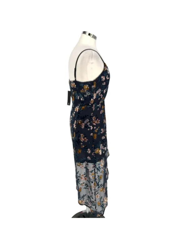 Lulus Evenings with You Floral Velvet Asymmetrical Dress Blue Floral Medium NWT - Image 8