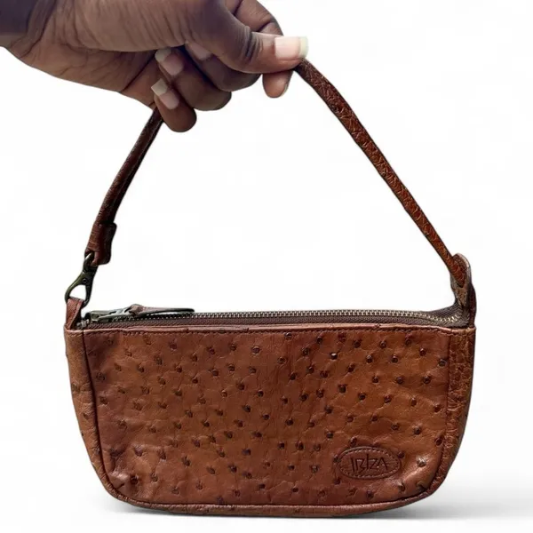 Ibiza Ostrich Leather Mini Bag Vintage Y2K Shoulder Purse Brown Textured Chic - Image 3