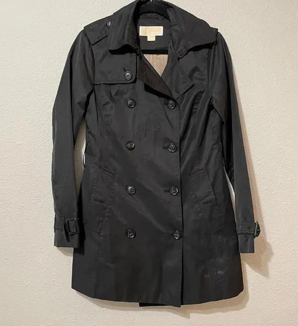 Michael Kors Black Double Breasted Trench Coat Womans XS Lightweight Jacket - Image 2