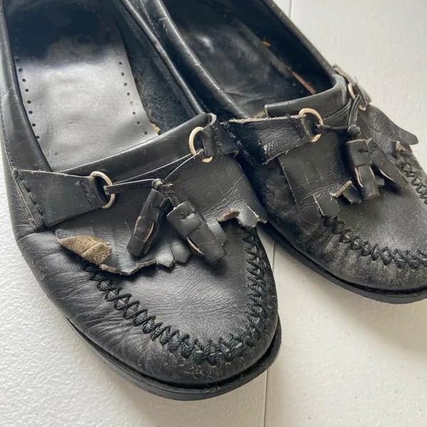 Women’s‎ solid black leather tassel slip on loafers mules boat shoes size 8 - Image 7