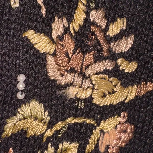 Tiara International Vintage Floral Embroidered Beaded Cardigan Black XL Grandma - Image 7