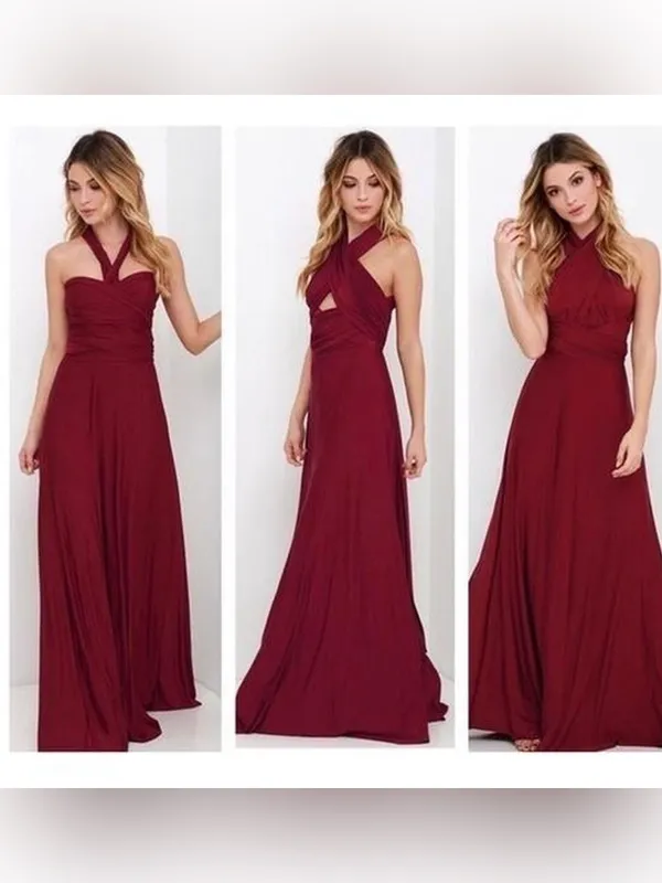 NWT Lulus Burgundy Tricks of the Trade Taupe Convertible Maxi Dress Size Small - Image 2