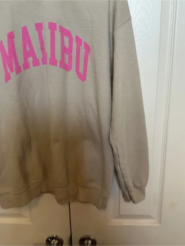 Malibu Crewneck Sweatshirt - Taupe with Pink Logo - Image 4