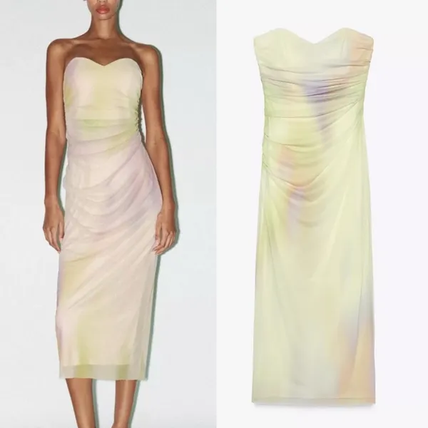 Zara NWT tie dye print midi tulle mesh dress - Image 2