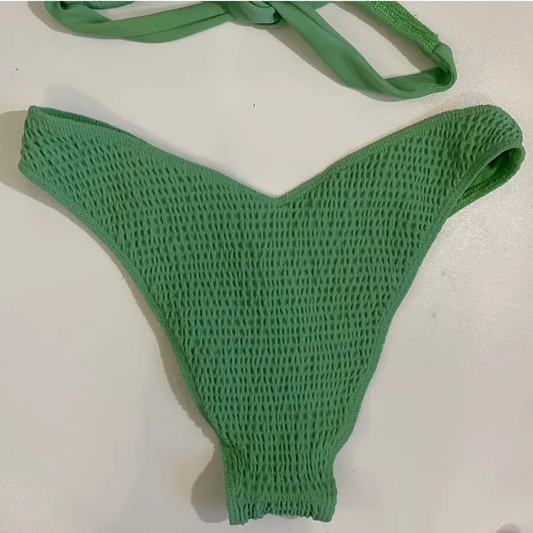 Hollister Sage Green Textured Triangle‎ Wrap Bikini Set S Top XS Cheeky Bottoms - Image 7
