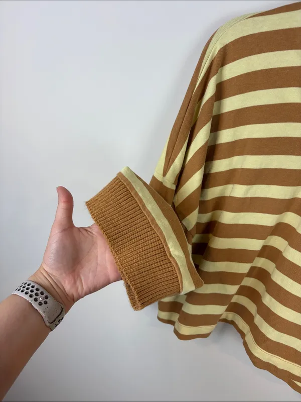 Maeve Cotton Boxy Oversized V-Neck Top Women’s Medium Striped Yellow Orange - Image 4