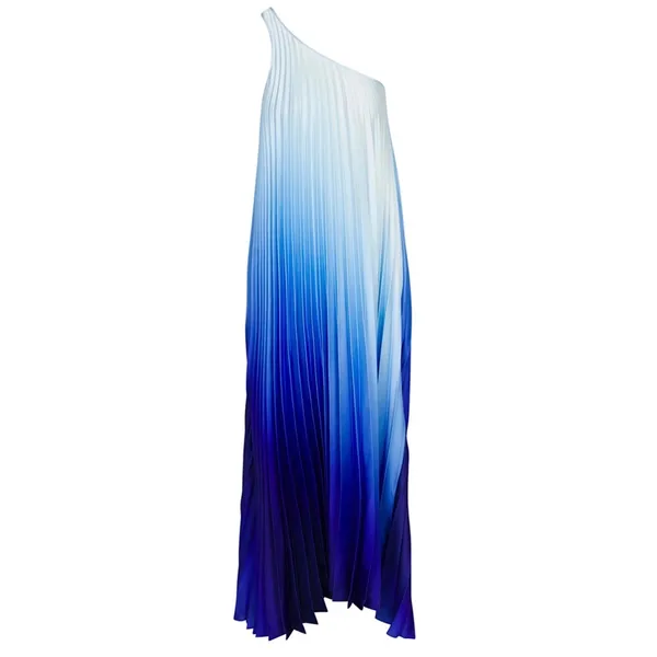 Delfi Collective Erica One-Shoulder Pleated Blue Ombré Maxi‎ Dress Sz Small New - Image 3