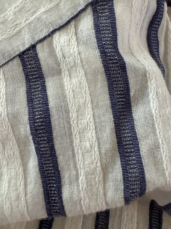 Forever 21 Blue & White Striped Button Down Over Shirt/Dress Shirt - Image 7
