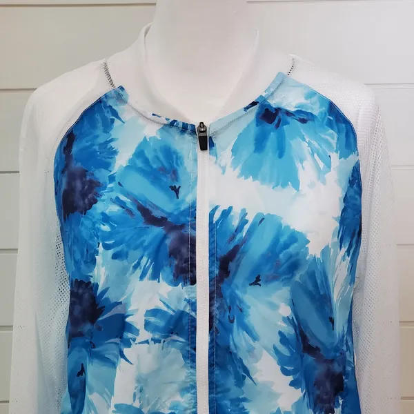 Fabletics Sporty‎ Windbreaker Jacket, Blue and White Size L - Image 3