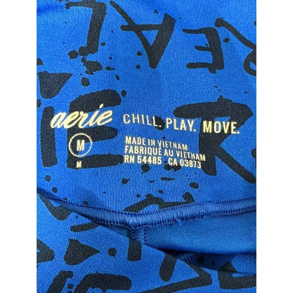 Aerie Real High Waisted Leggings Blue Graffiti Print "Chill Play Move" Size M‎ - Image 3