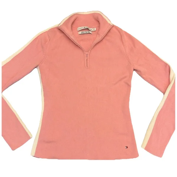 Tommy Hilfiger Women's Pink Quarter-zip Pullover Long Sleeve Size Small - Image 2