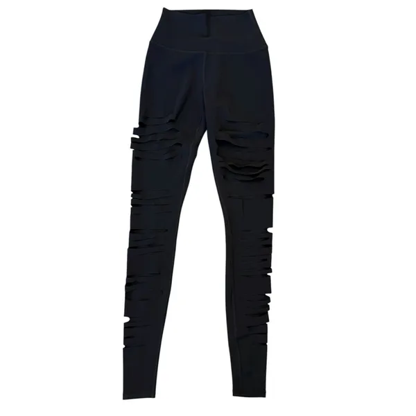Alo Yoga High Waist Extreme Ripped Warrior Leggings Black Edgy Destroyed XXS - Image 7