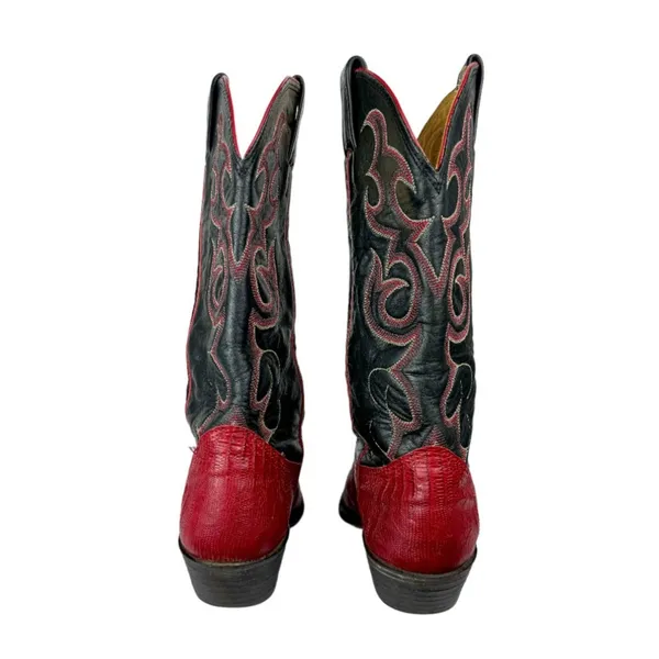 Vtg Nocona Red Black Lizard Leather Westerm Cowgirl Boots Sz 7B - Image 5