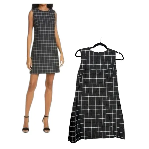 Alice + Olivia Ellis Windowpane Check Black Plaid Sheath Mini Dress Size 4 - Image 2