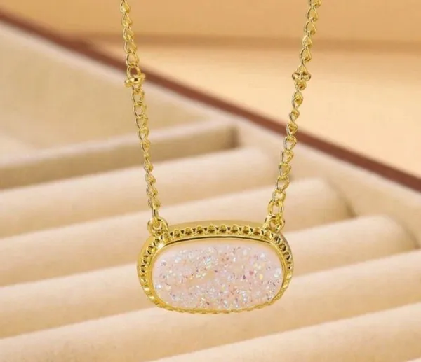 White Sparkle Oval Pendant Necklace - Image 3