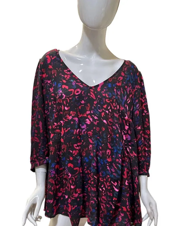 Torrid Peplum Georgette Tie Front Leopard Print Blouse Plus Size 2X Black Pink - Image 4