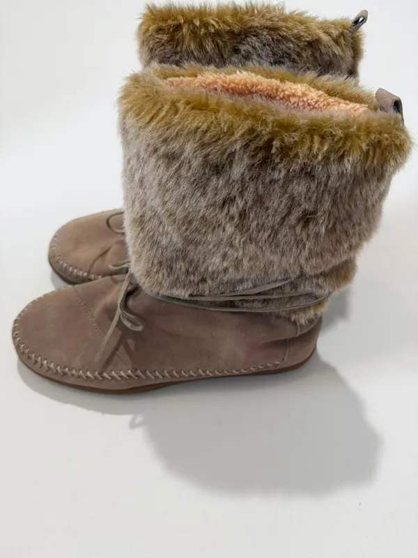 TOMS Nepal Tan Suede Faux Fur Moccasin Mid-Calf Boots - Image 2