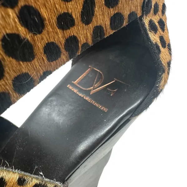 Diane von Furstenberg Opal Wedge Sandals Leopard Leather Calf Hair Brown‎ Size 8 - Image 10