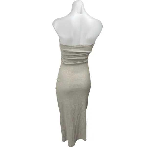 Zara Cream Beige Strapless Sleeveless Bandeau Tube Bodycon Midi Dress Size S - Image 2