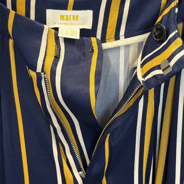 NWT Maeve Anthropologie Womens 6 Pants Wide Leg Navy/Marin Mustard White Striped - Image 5
