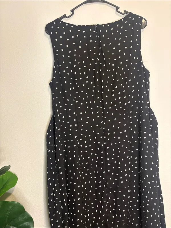 Sleeveless Black Polka Dot Maxi Dress 16 with waist tie - Image 7
