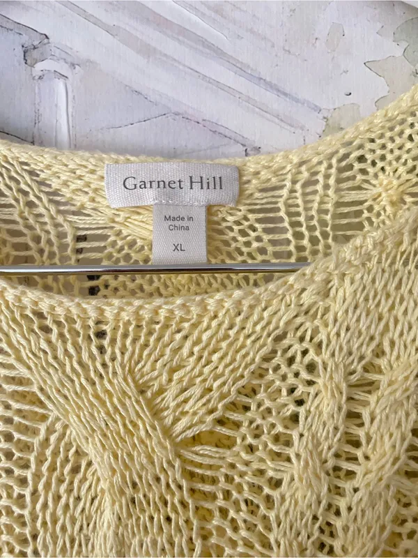 Garnet Hill Linen & Organic-Cotton Cabled Pullover Sweater Sunlight XL - Image 4