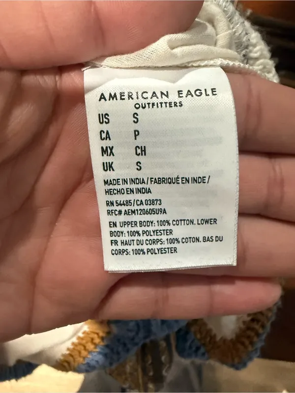 American Eagle Outfitters Cream Crochet Halter Top with Blue & Tan Accents - Image 6