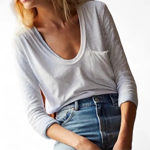 We The Free Betty Long Sleeve V Neck Pocket Tee‎ Shirt Women's Small Slub Knit - Image 2