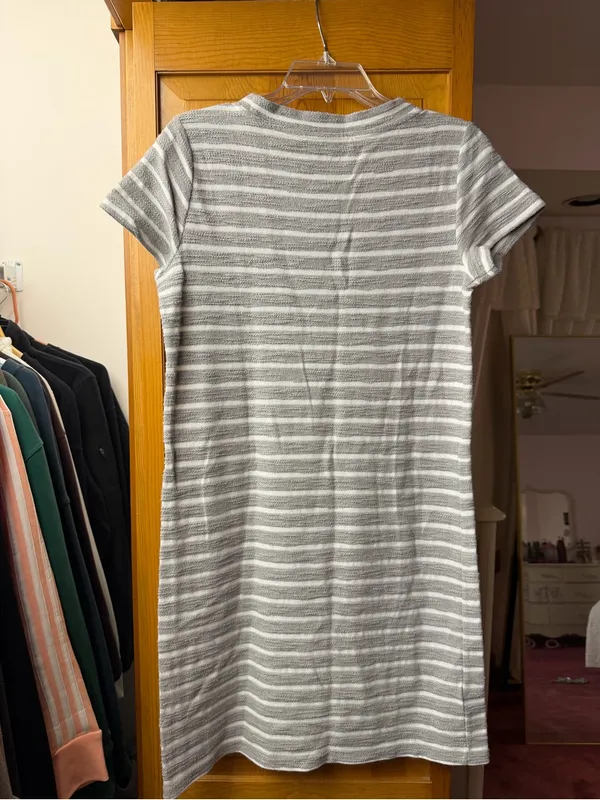 LOFT Gray & White Striped Short-Sleeve Knit Mini Dress - Image 2