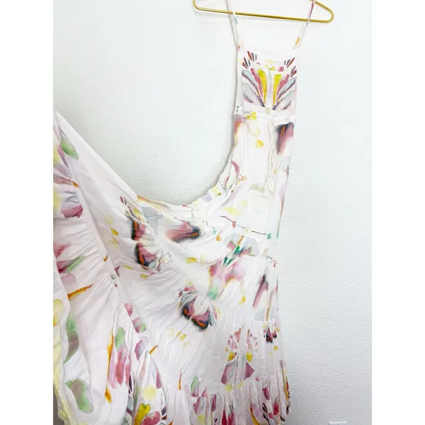 Free People Sounds Of Spring Maxi Dress Size 6 Ivory Watercolor Bib Overall - Image 11
