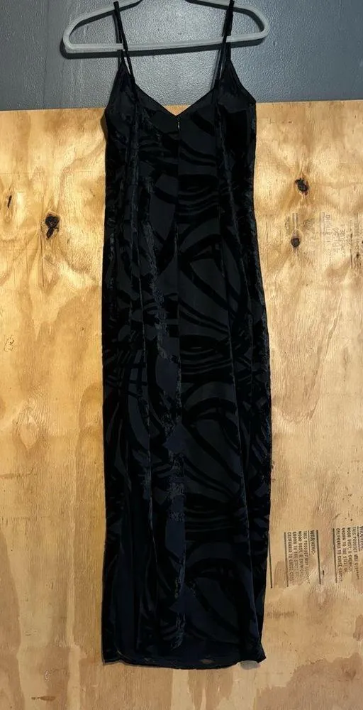 Vintage 90s Dave & Johnny Formal Velvet Black Maxi Dress Sz 8 - Image 4