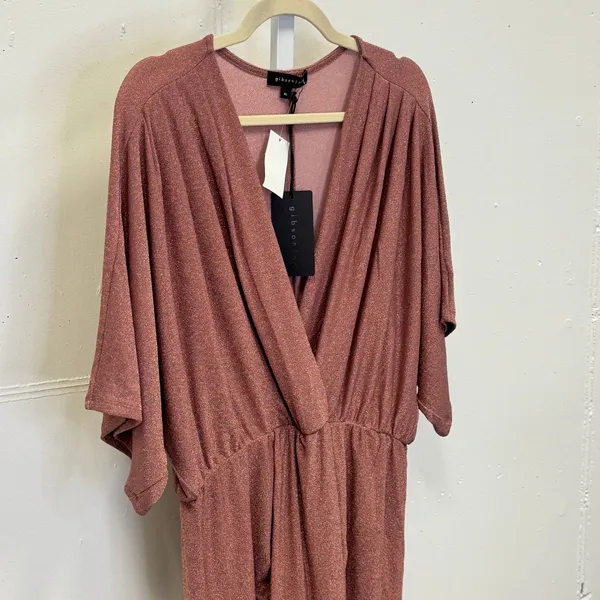 NWT Gibsonlook Rose Gold Metallic Knit V-Neck Dolman Sleeve Midi Dress‎ Stretch - Image 5