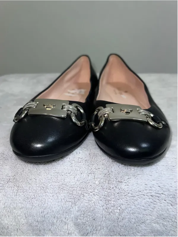 Kate Spade Black Leather Ballet Flats Silver Spade Detail - Image 4