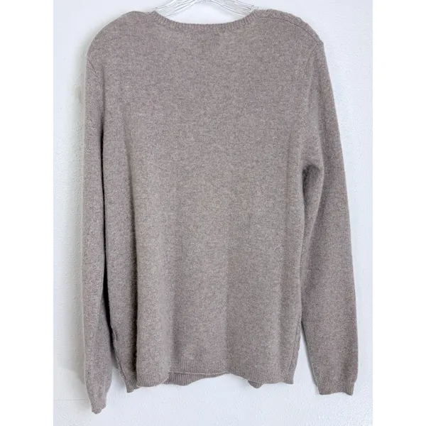 Heather Brown Cashmere Cable Knit V-Neck Sweater Taupe Lands' End L 14-16 - Image 4