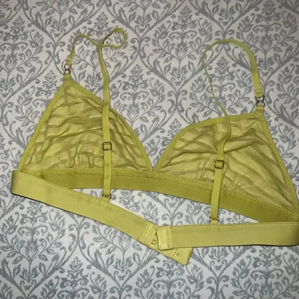 NWOT Aerie velvet stripe triangle bralette neon yellow sheer striped bra size M - Image 3
