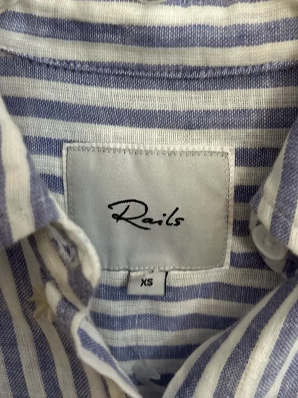 Rails Whitney Blue White Stripe Daisy Short Sleeve Collared Linen Rayon Shirt XS - Image 9