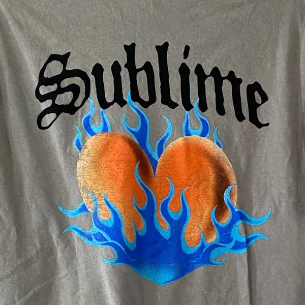 Sublime Tan Flaming Heart Graphic T Shirt Size Small Short Sleeves Cotton Tee - Image 3