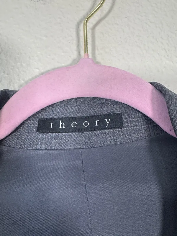 Theory Grey Plaid Fitted Blazer Jacket Womens M Preppy Corpcore Academia Work - Image 10