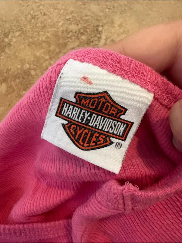 Harley-Davidson Pink Long Sleeve Ribbed Tee with Rhinestone Logo - Image 3