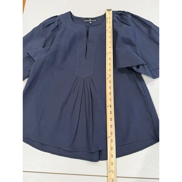 Pomander Place Finley Flutter Sleeve Top Womens XS Navy 100% Cotton Work Minimal - Image 5