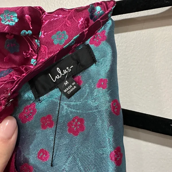 Lulus Always Decadent Magenta Floral Brocade Puff Sleeve Mini Dress Size Medium - Image 9