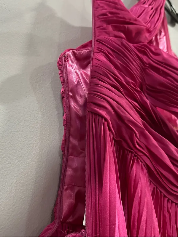 Mac Duggal 49837 Fuchsia Pink One Shoulder Pleated Charmeuse Gown with Slit sz 0 - Image 7