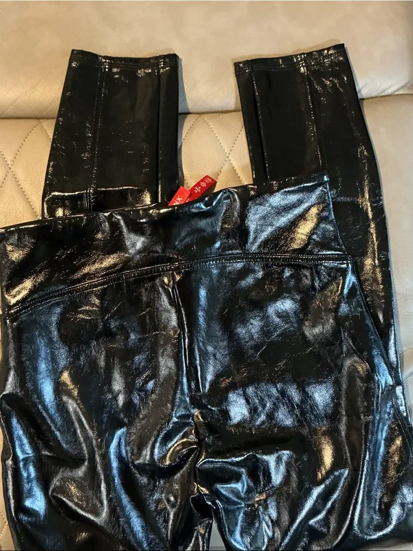 SPANX Black Shiny Faux-Leather Leggings - Image 5