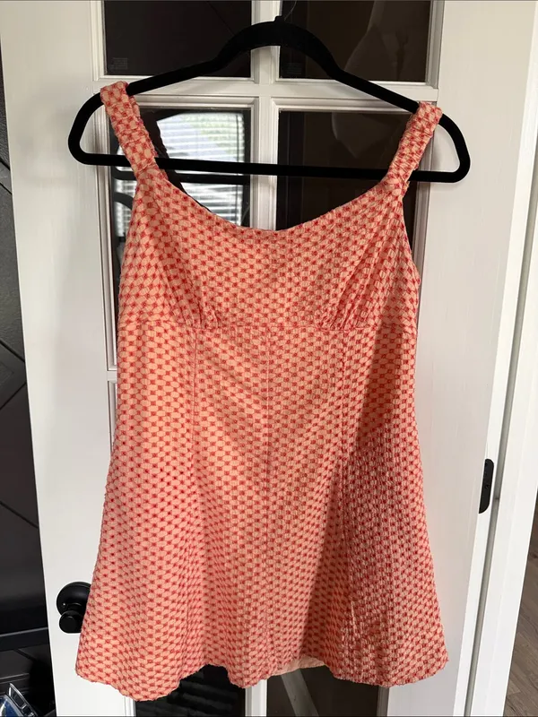FREE PEOPLE Berry Kiss Peach Mini Dress Medium Boho Coquette Feminine - Image 5