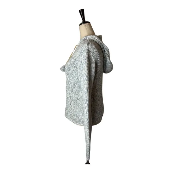 By Next Era Sweater Women Medium Blue White Cable Knit Hooded Pullover‎ Tassel - Image 3